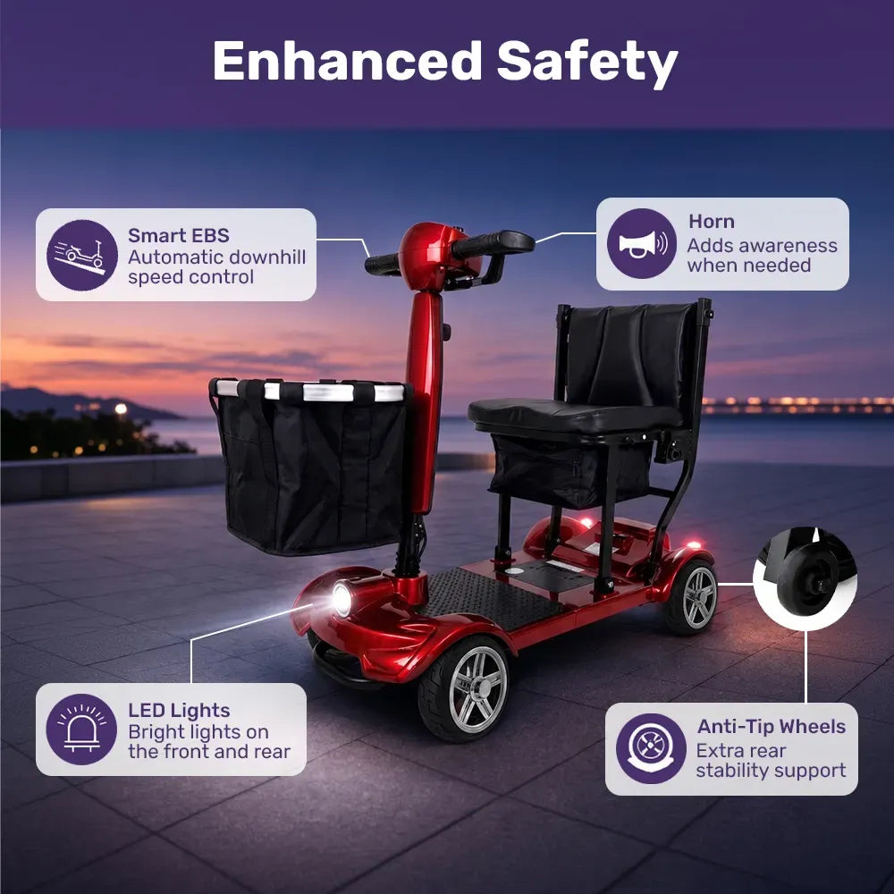 ComfortCruise Large Mobility Scooter, 15km/h Top Speed, Up to 45km Range, Strong Climbing, 120kg Capacity, Red