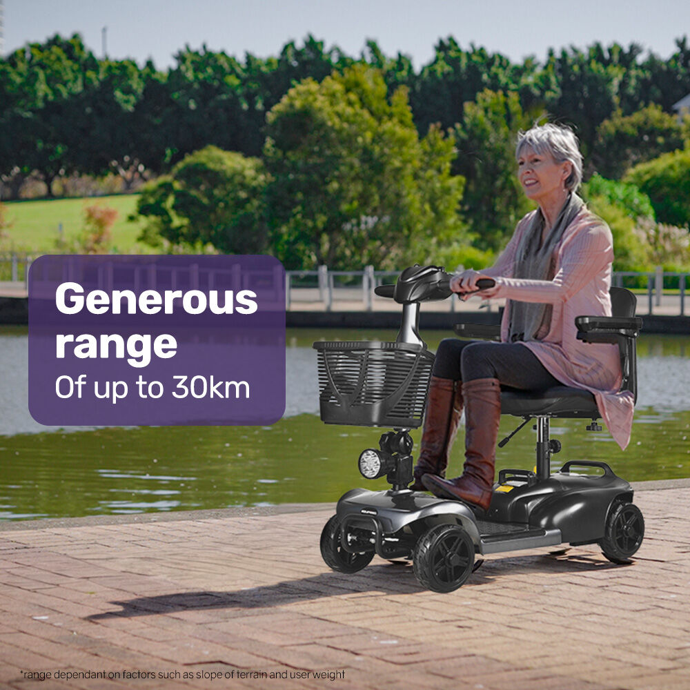 EQUIPMED FreeLite+ Mid-Sized Foldable Electric Mobility Scooter, Lithium Battery, Long Range and Easy Charging, Grey