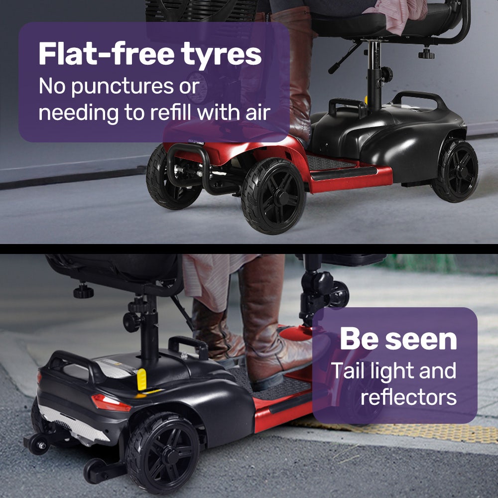 EQUIPMED FreeLite+ Mid-Sized Foldable Electric Mobility Scooter, Lithium Battery, Long Range and Easy Charging, Red