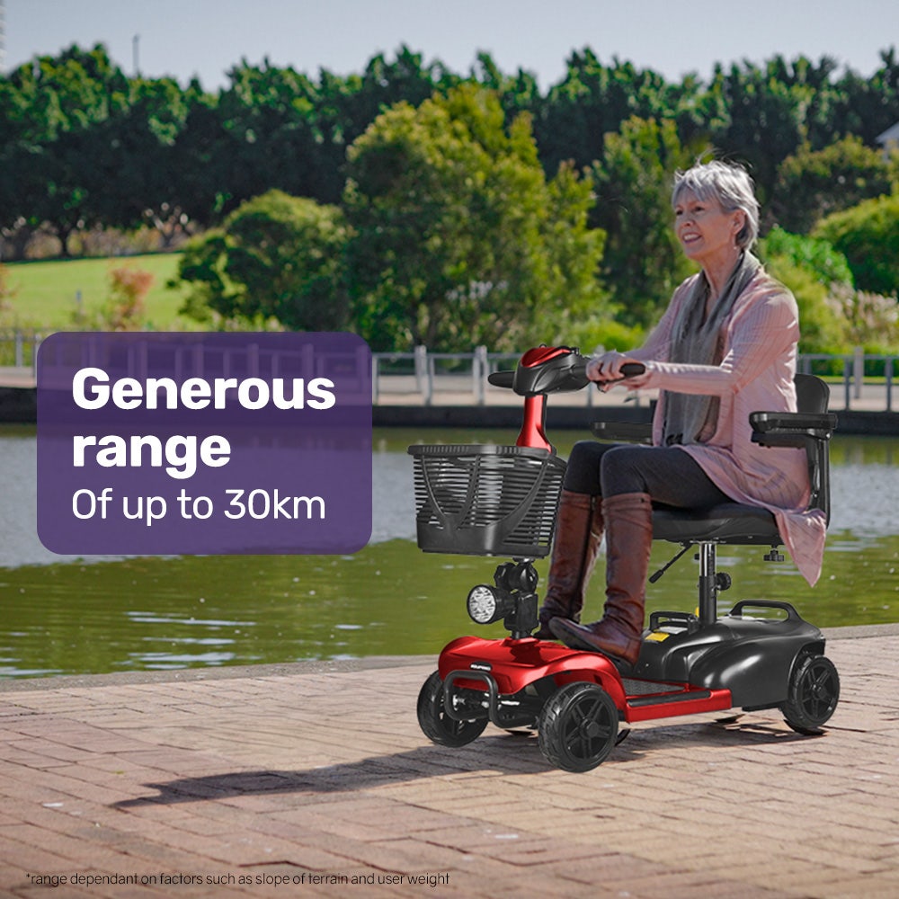 EQUIPMED FreeLite+ Mid-Sized Foldable Electric Mobility Scooter, Lithium Battery, Long Range and Easy Charging, Red