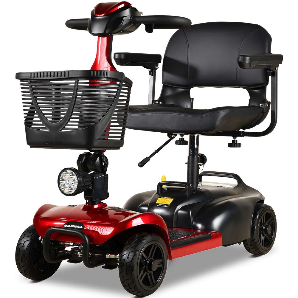 EQUIPMED FreeLite+ Mid-Sized Foldable Electric Mobility Scooter, Lithium Battery, Long Range and Easy Charging, Red