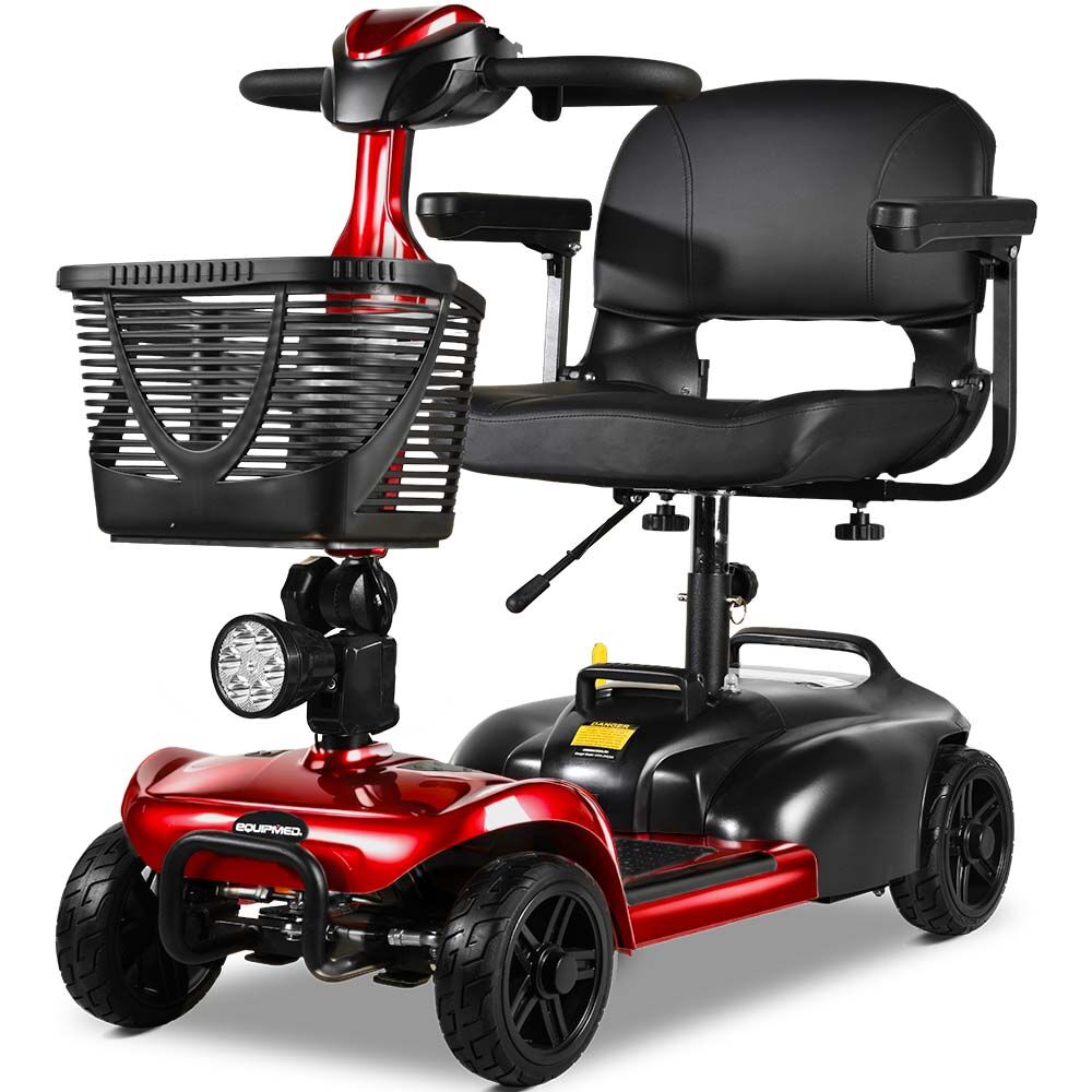 EQUIPMED FreeLite+ Mid-Sized Foldable Electric Mobility Scooter, Lithium Battery, Long Range and Easy Charging, Red