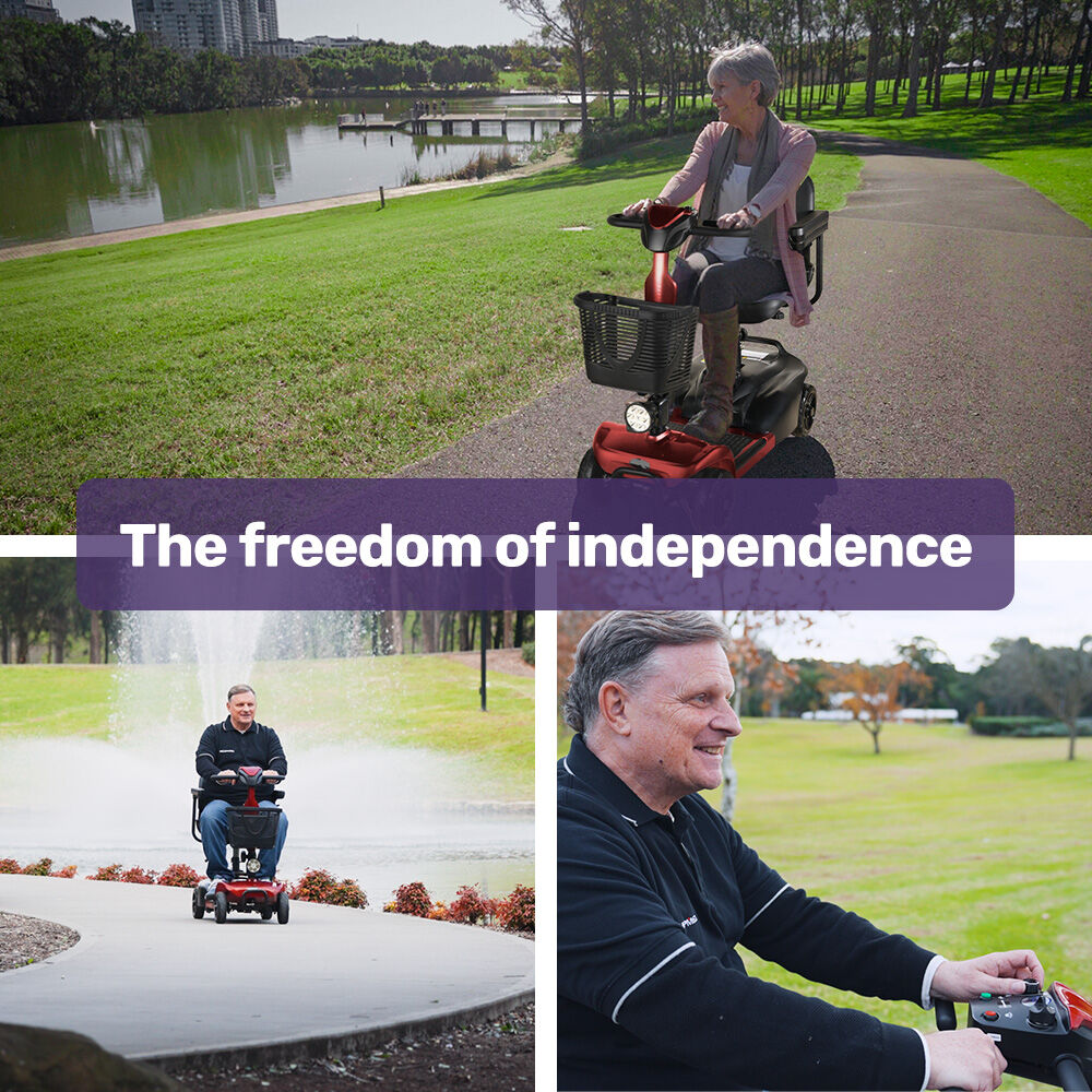 EQUIPMED FreeLite+ Mid-Sized Foldable Electric Mobility Scooter, Lithium Battery, Long Range and Easy Charging, Red
