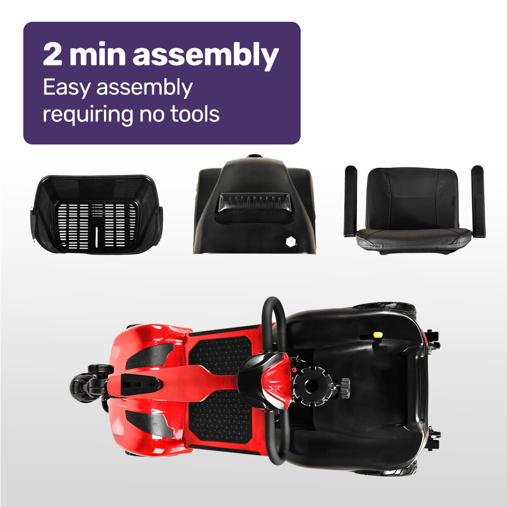 EQUIPMED FreeLite+ Mid-Sized Foldable Electric Mobility Scooter, Lithium Battery, Long Range and Easy Charging, Red