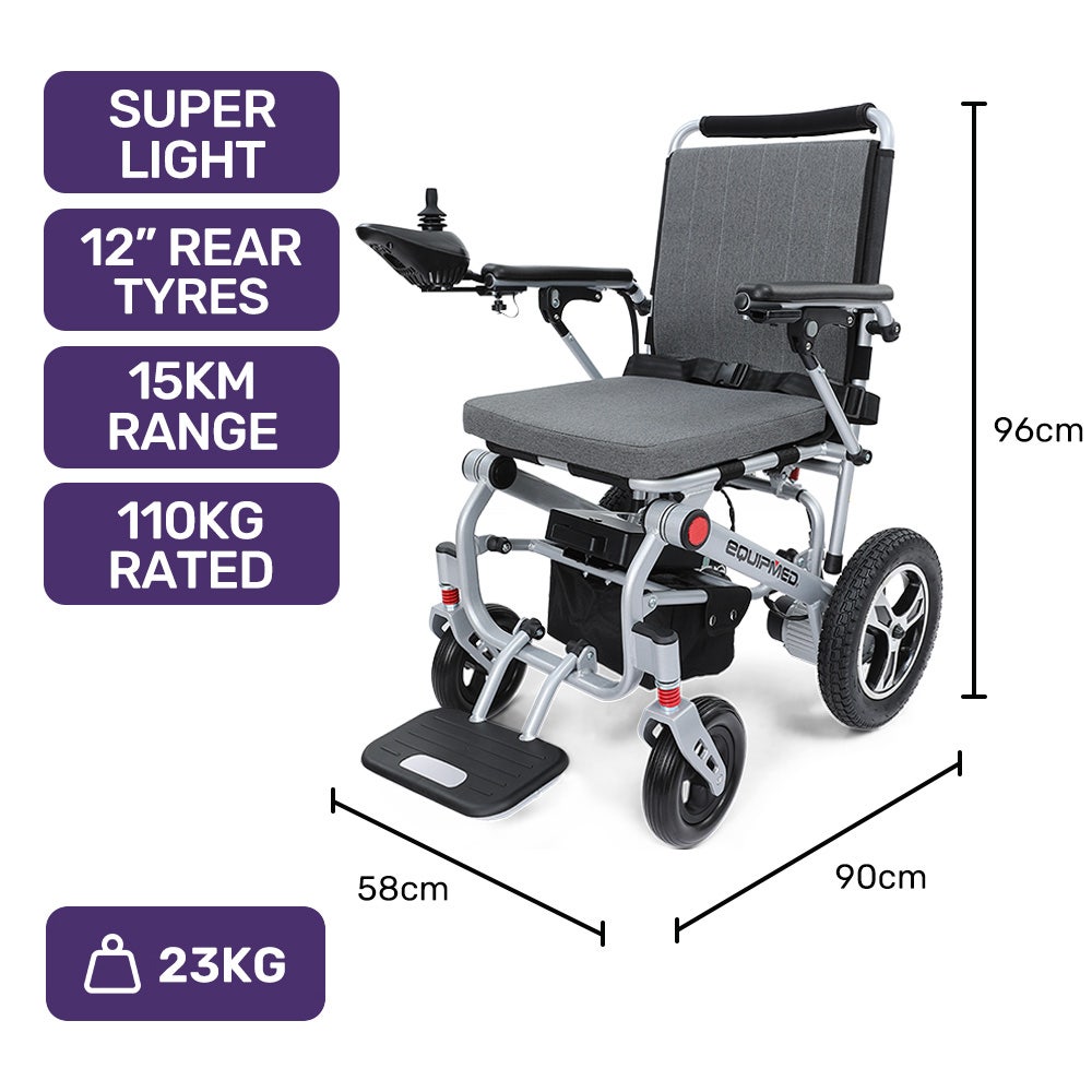 Ultra-Light Power Wheelchair, Tight Turning, Airline Approved, Folding, ARTG Certified, Aluminium Frame, Lithium Battery, Grey