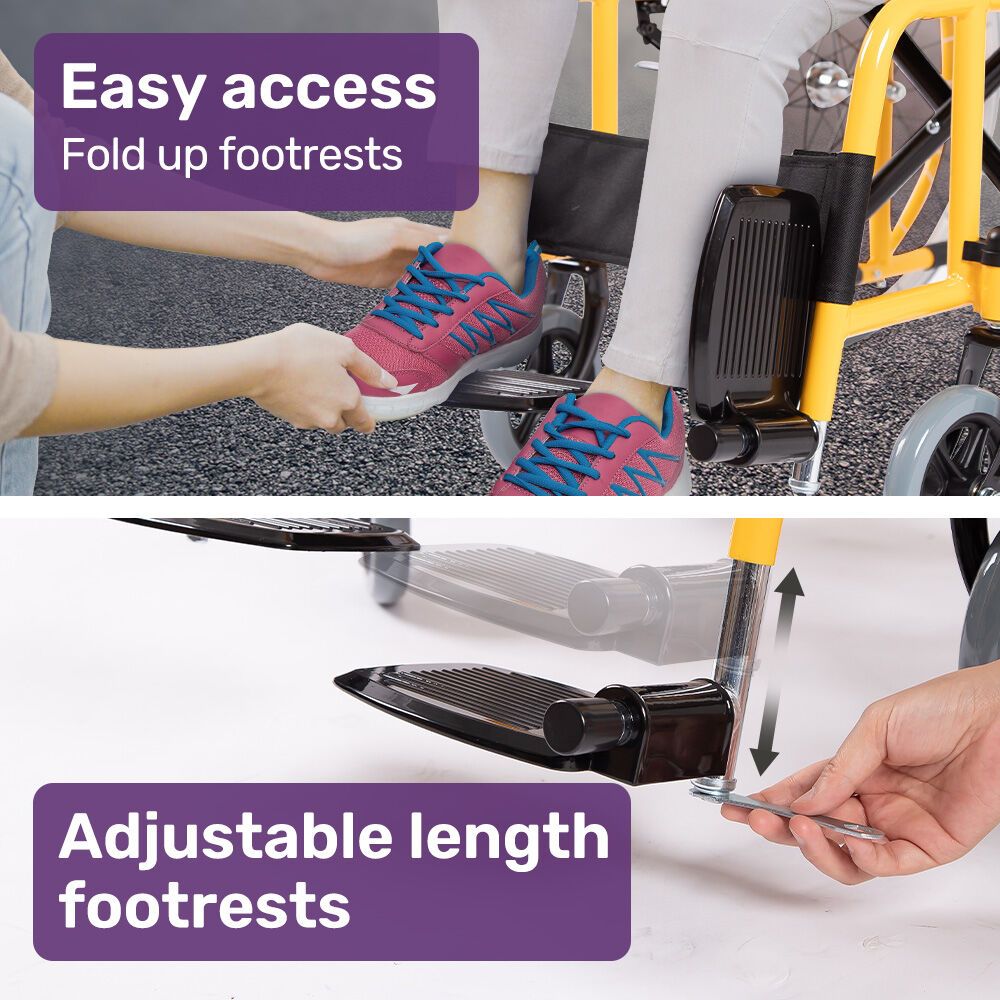 EQUIPMED Kids Paediatric Wheelchair, 100kg Rated, 110-140cm Rider Height, Quick Folding, Adjustable Footrests, 22