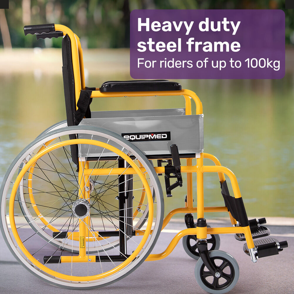 EQUIPMED Kids Paediatric Wheelchair, 100kg Rated, 110-140cm Rider Height, Quick Folding, Adjustable Footrests, 22