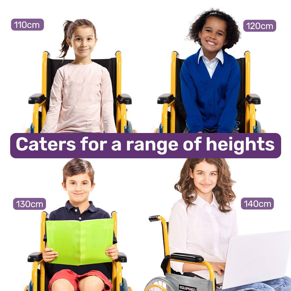 EQUIPMED Kids Paediatric Wheelchair, 100kg Rated, 110-140cm Rider Height, Quick Folding, Adjustable Footrests, 22