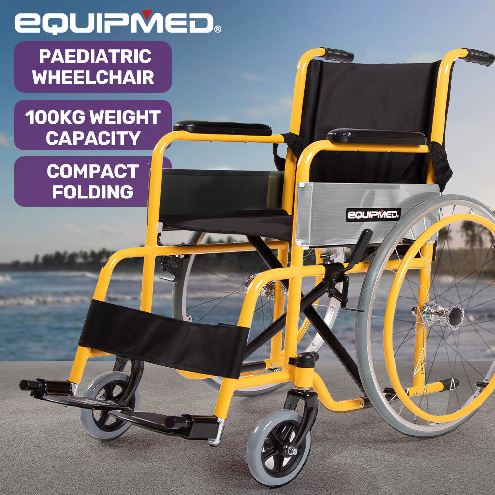 EQUIPMED Kids Paediatric Wheelchair, 100kg Rated, 110-140cm Rider Height, Quick Folding, Adjustable Footrests, 22