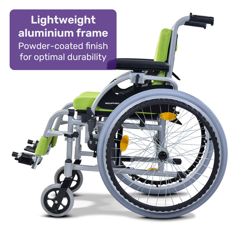 Kids Premium Paediatric Wheelchair, Lightweight Aluminium, 22" Wheels, 75kg Rated, Green