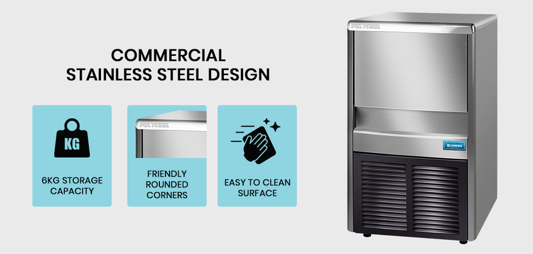 Commercial Automatic Ice Cube Maker, Free Standing Stainless Steel Ice Machine, 410 Grade