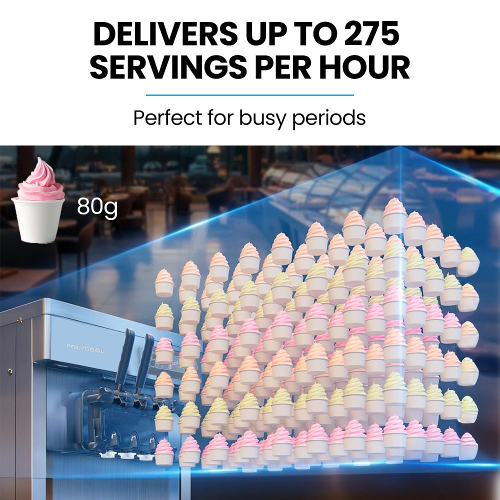 Benchtop Soft Serve Ice Cream Machine, 3 Flavours, 2+Twist, Frozen Yoghurt, Acai Maker, Twin Cylinder, Counter Top Design, 15A Plug