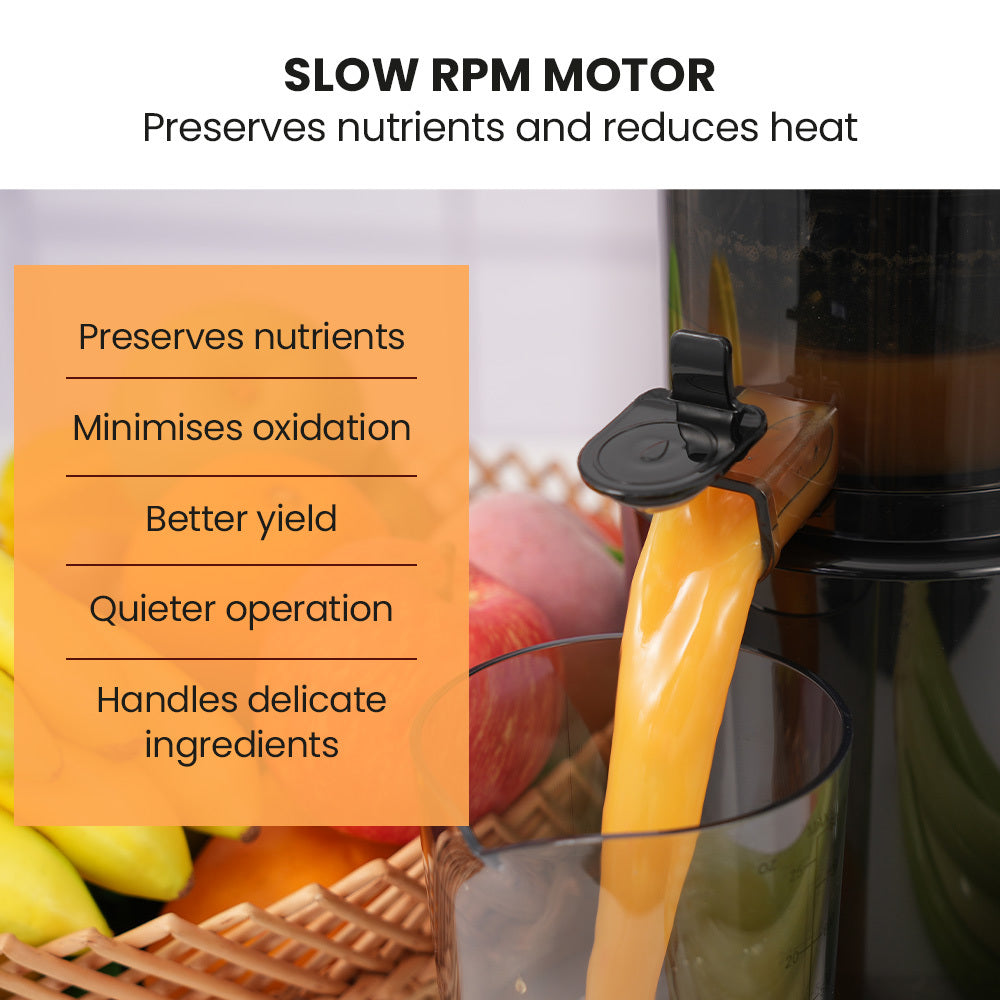 Cold Press Slow Juicer Machine, Large Chute, 200W, Charcoal Grey