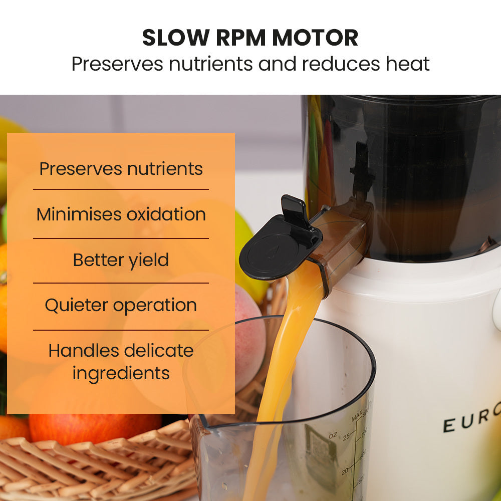 Cold Press Slow Juicer Machine, Large Chute, 200W, White