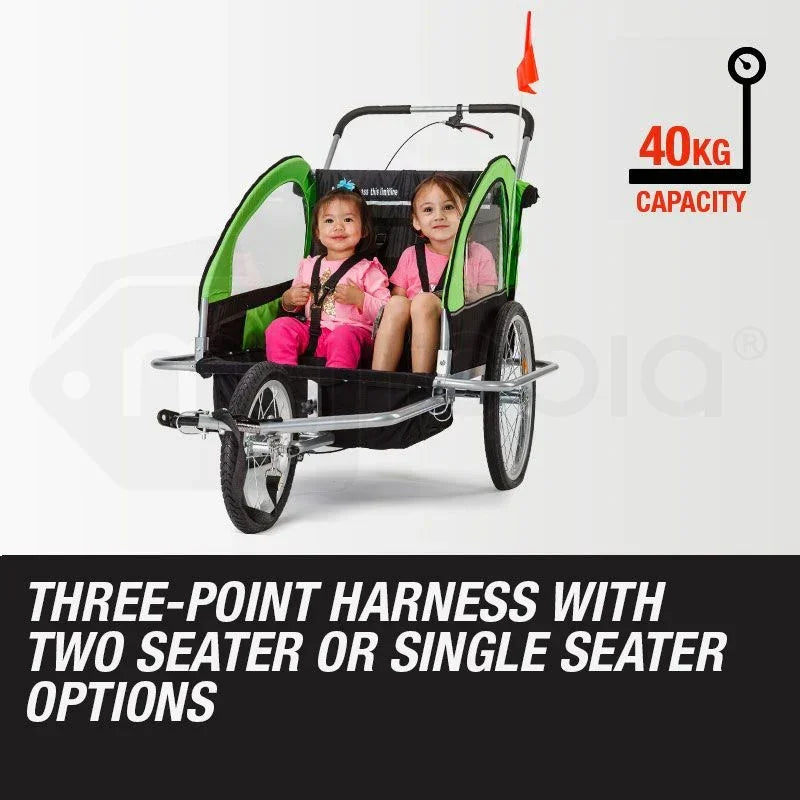 Kids Bike Trailer Bicycle Pram Stroller Children Jogger Green