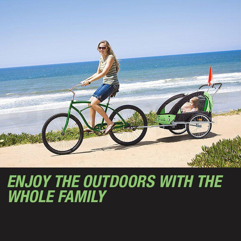 Kids Bike Trailer Bicycle Pram Stroller Children Jogger Green