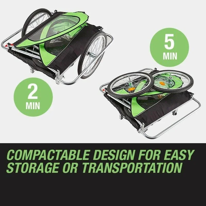 Kids Bike Trailer Bicycle Pram Stroller Children Jogger Green