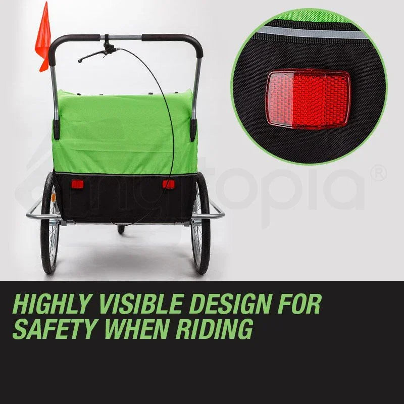 Kids Bike Trailer Bicycle Pram Stroller Children Jogger Green