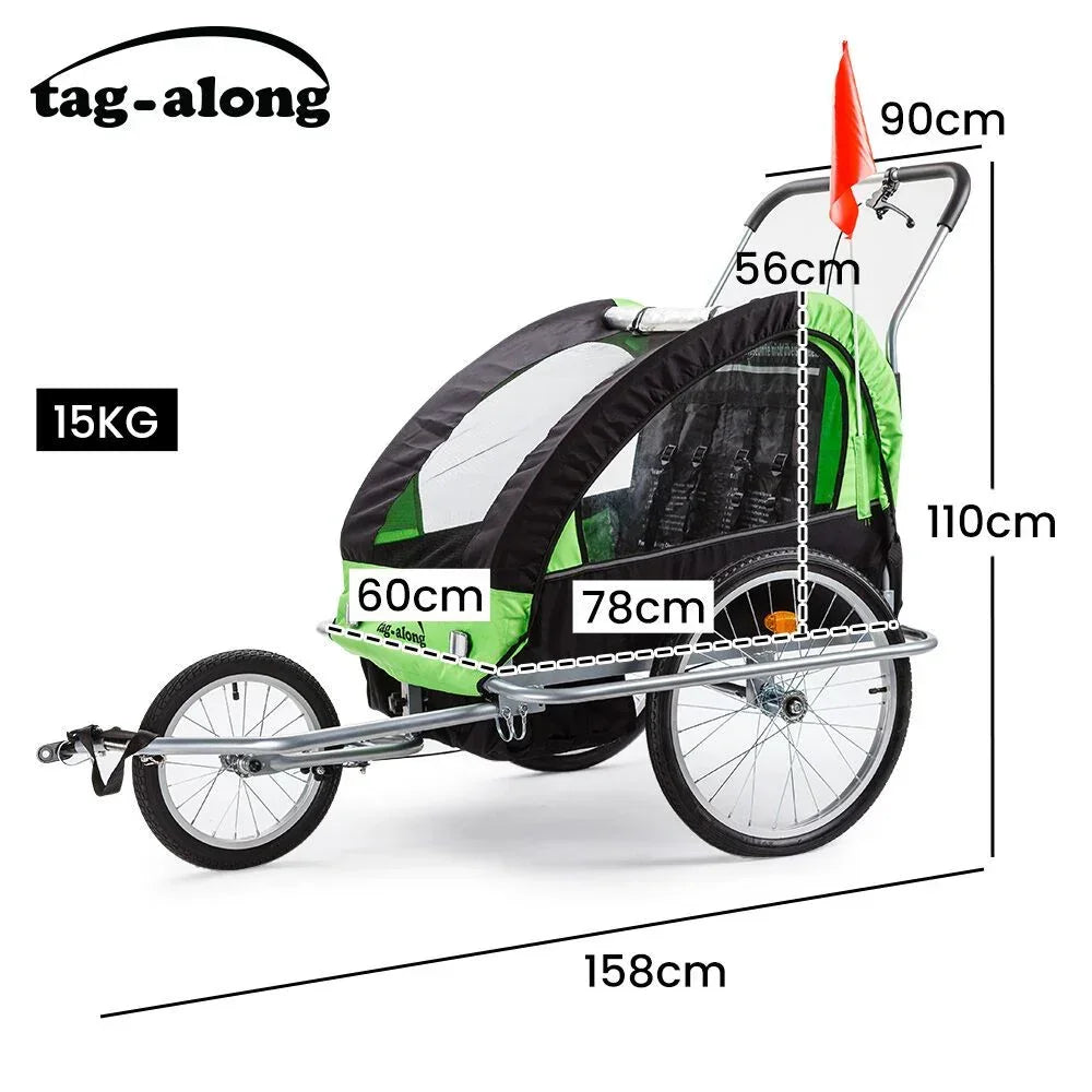 Kids Bike Trailer Bicycle Pram Stroller Children Jogger Green