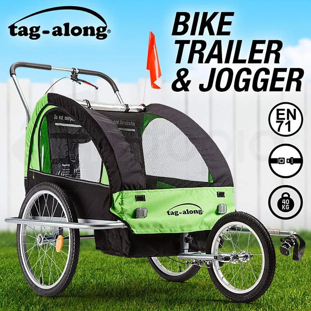 Kids Bike Trailer Bicycle Pram Stroller Children Jogger Green