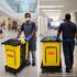 AUCH Double Bag Janitor Cleaning Trolley, Housekeeping Cart, Lockable Cabinet with Storage Tubs, Quiet Wheels, Black