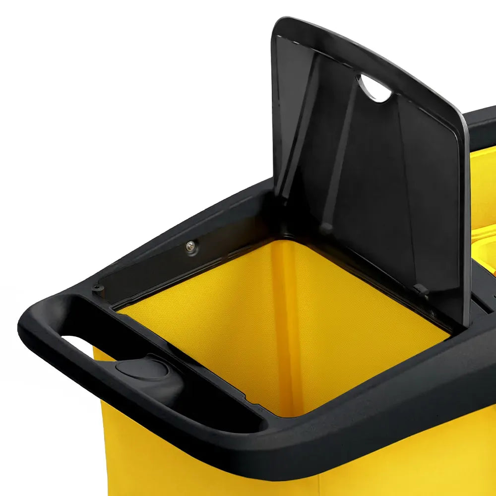 AUCH Double Bag Janitor Cleaning Trolley, Housekeeping Cart, Lockable Cabinet with Storage Tubs, Quiet Wheels, Black