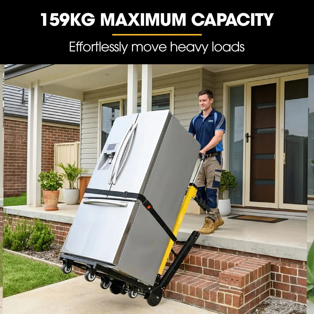 Electric Stair Climbing Hand Truck 159kg Load, Foldable Motorised Dolly Cart for Moving Furniture Appliances Equipment