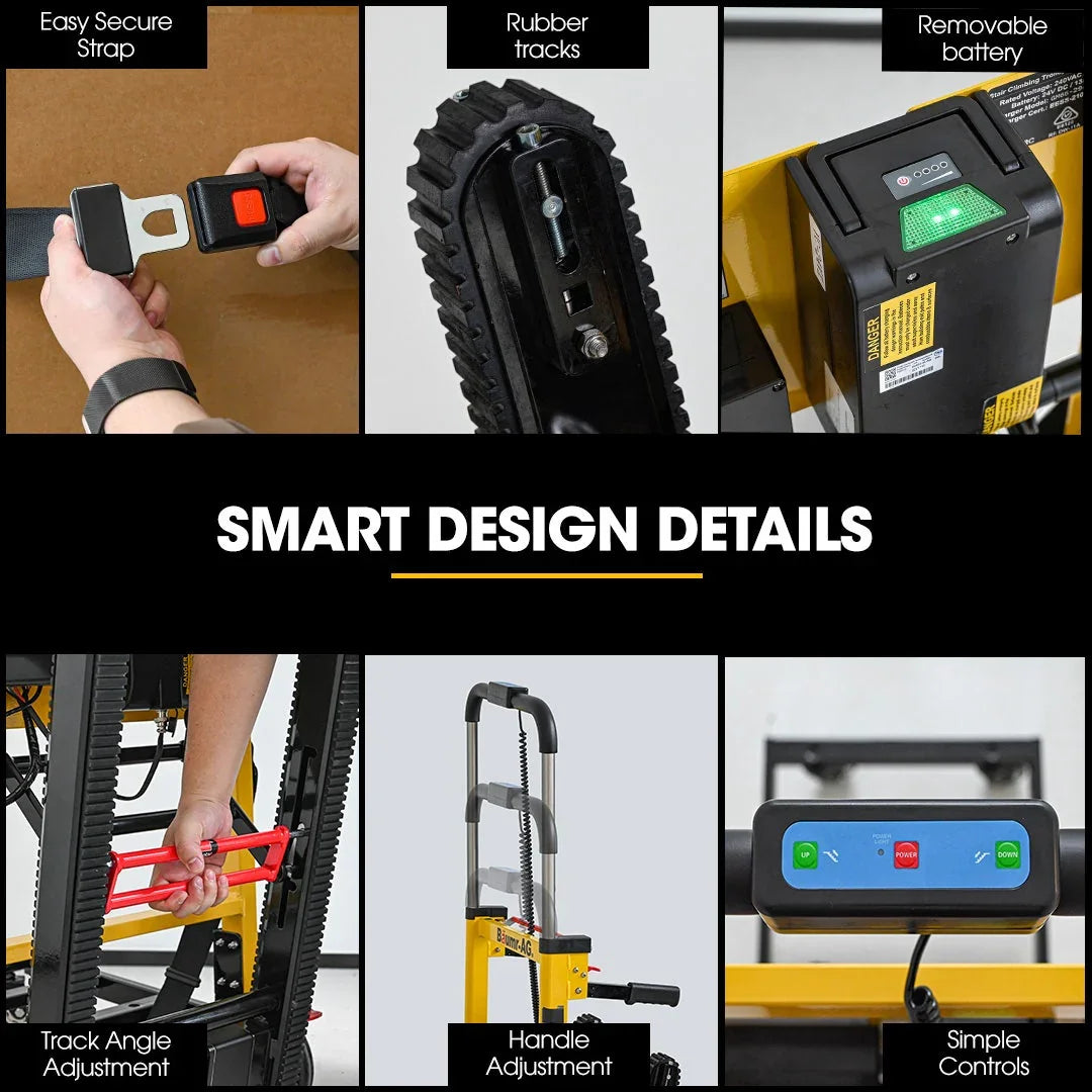 Electric Stair Climbing Hand Truck 159kg Load, Foldable Motorised Dolly Cart for Moving Furniture Appliances Equipment