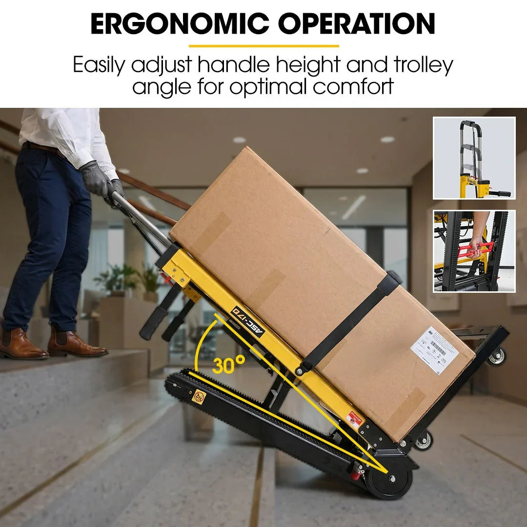 Electric Stair Climbing Hand Truck 159kg Load, Foldable Motorised Dolly Cart for Moving Furniture Appliances Equipment