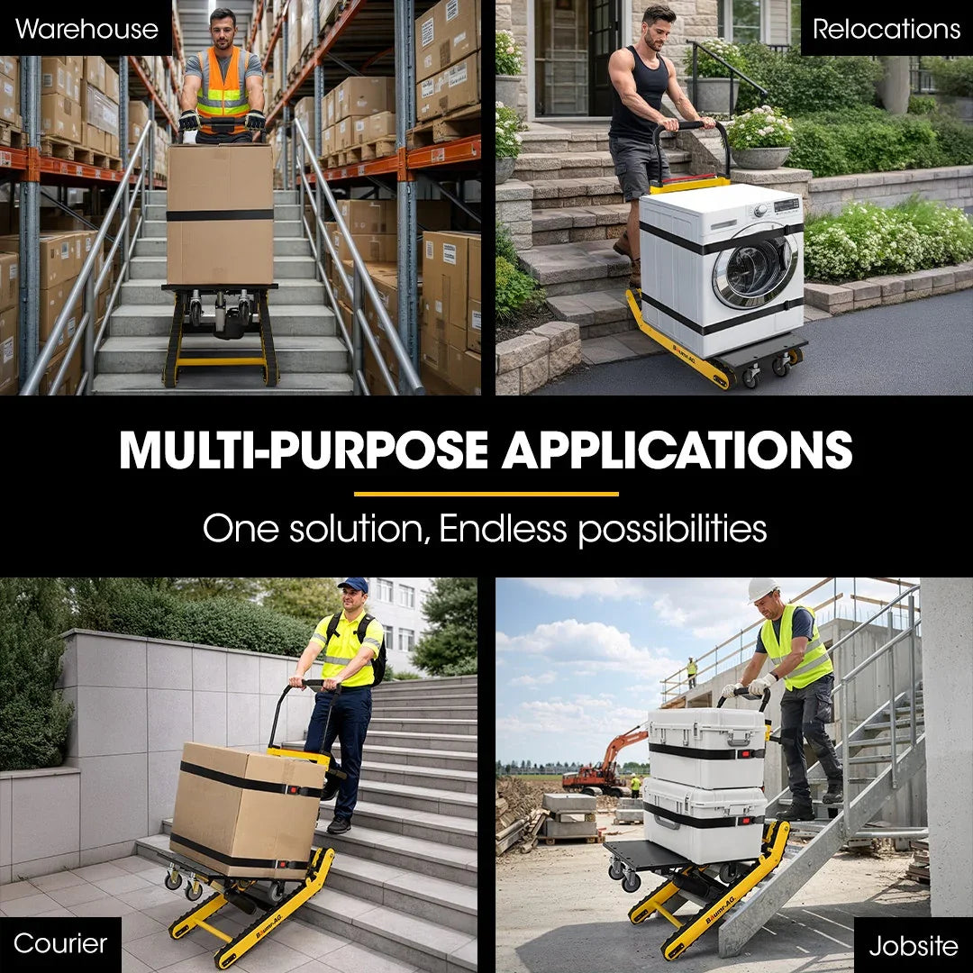 Heavy Duty 400W Electric Stair Climbing Hand Truck 210kg Load, Adjustable Tilt, Foldable Motorised Dolly Cart for Moving Furniture Appliances Equipment