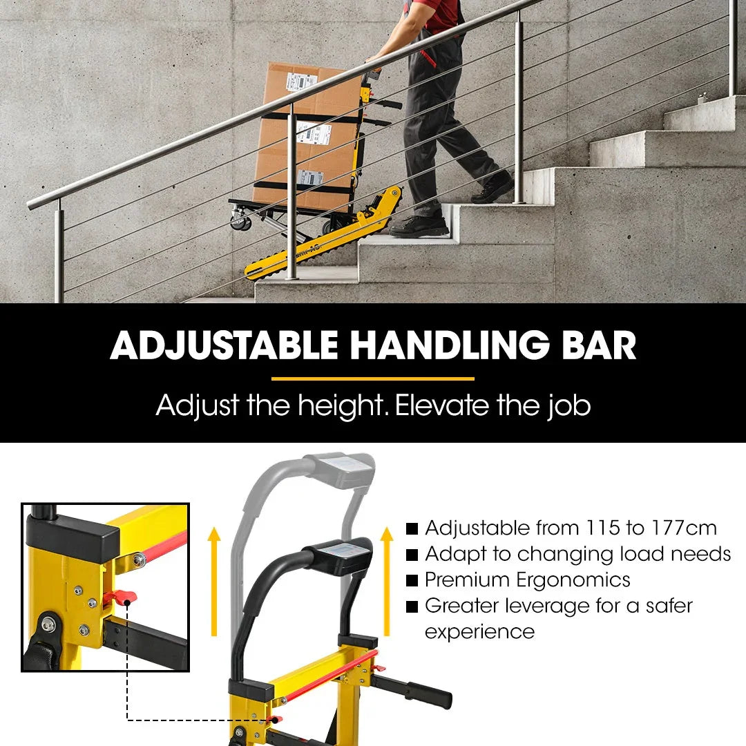 Heavy Duty 400W Electric Stair Climbing Hand Truck 210kg Load, Adjustable Tilt, Foldable Motorised Dolly Cart for Moving Furniture Appliances Equipment