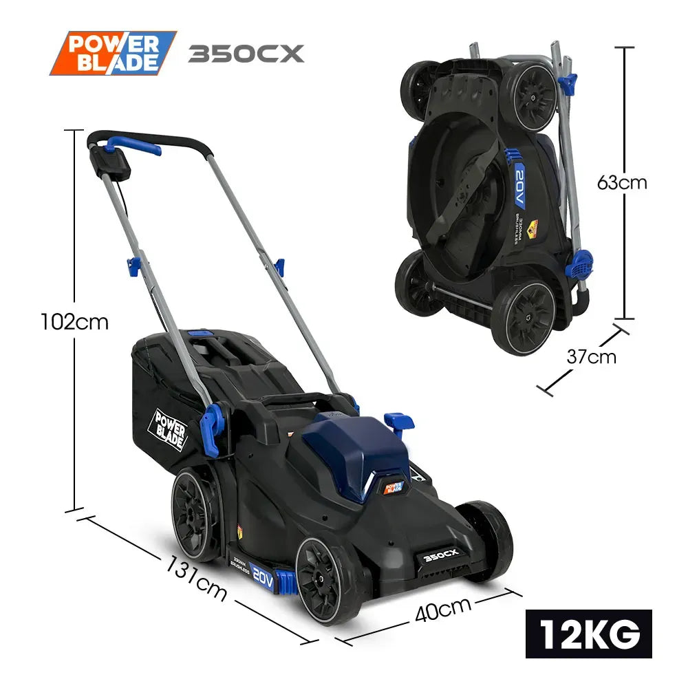 350CX 20V 13" Cordless Lawn Mower Kit, Fast Charger, 4Ah Battery, 5 Height, Brushless Electric, 330mm Cutting Path