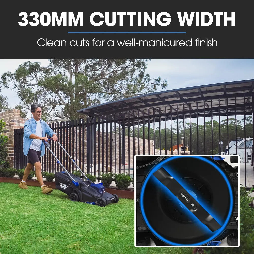 350CX 20V 13" Cordless Lawn Mower Kit, Fast Charger, 4Ah Battery, 5 Height, Brushless Electric, 330mm Cutting Path
