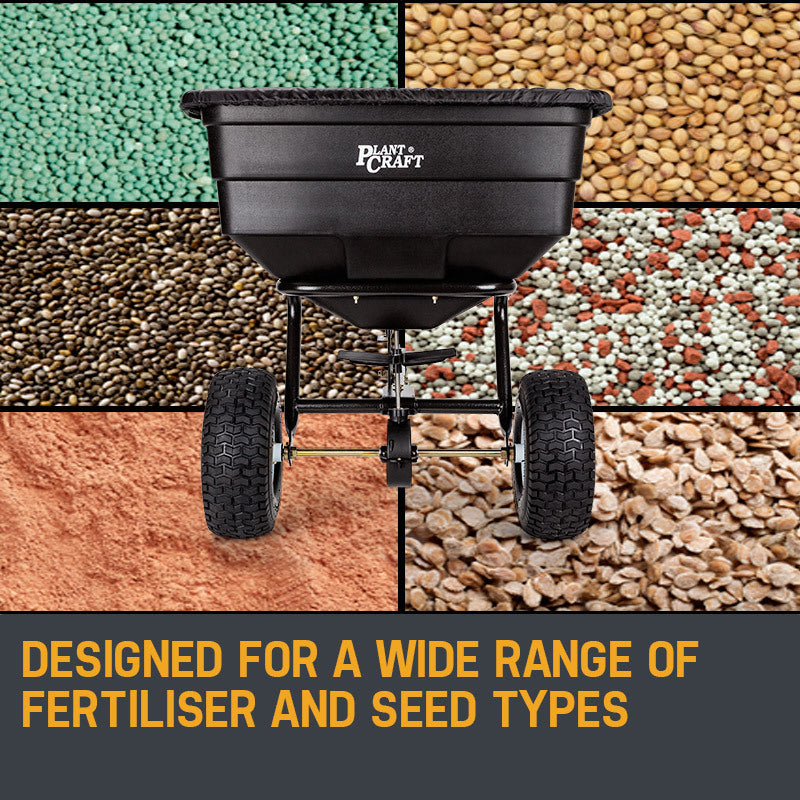 Tow Behind Broadcast Spreader 90kg 105L Seed Fertiliser Tow Rotary