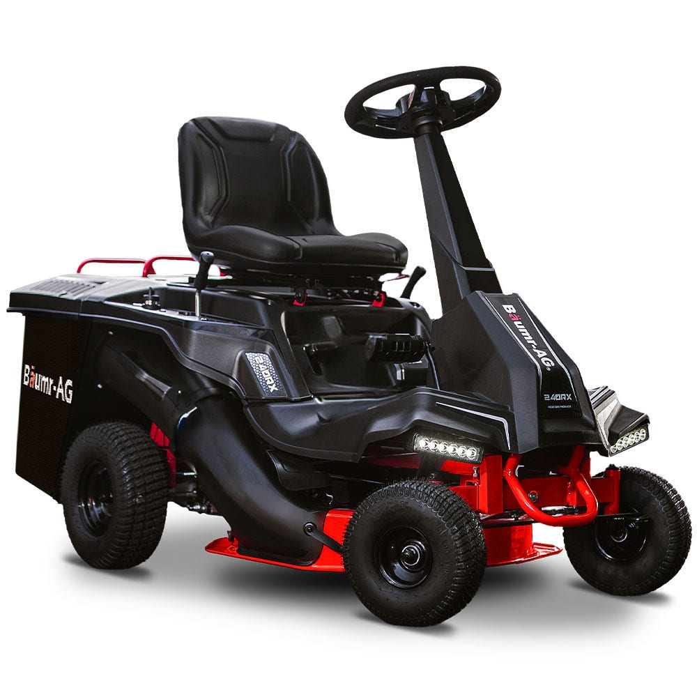BAUMR-AG 24" Ride On Lawn Mower, Lithium Electric Start System, 6HP 224cc, 5 Cut Heights, Catcher and Mulch Kit