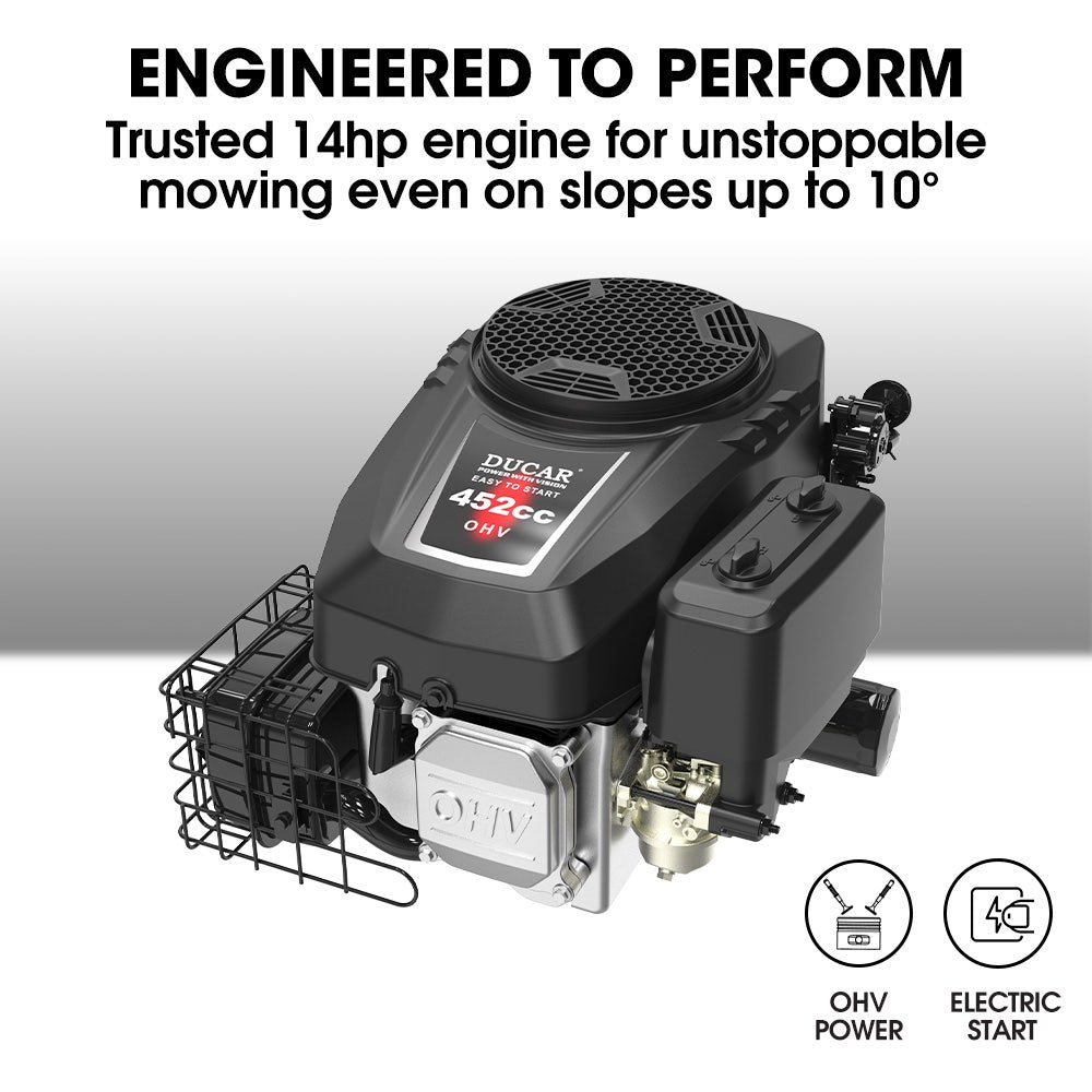 38" Ride On Mower Tractor, Electric Start, 14hp 452cc, Hydrostatic, 100kg Towing, 7 Cut Heights