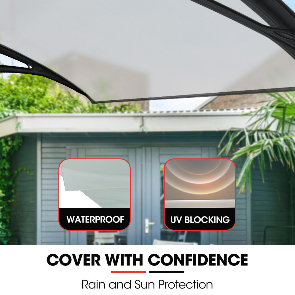 1x1m Aluminium Exterior Awning, Black DIY External UV Rain Protection Clear Polycarbonate Canopy Cover