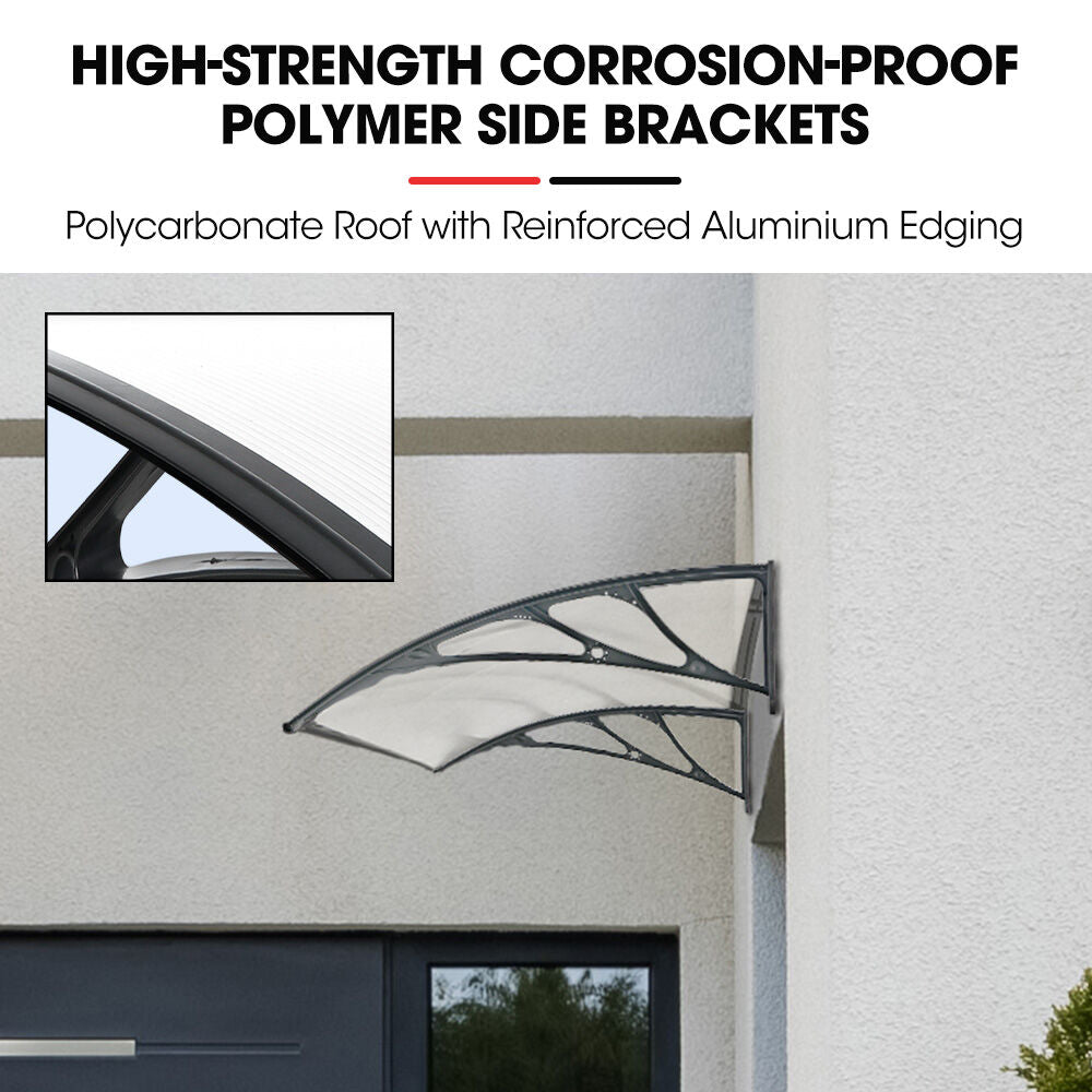 1x1m Aluminium Exterior Awning, Black DIY External UV Rain Protection Clear Polycarbonate Canopy Cover