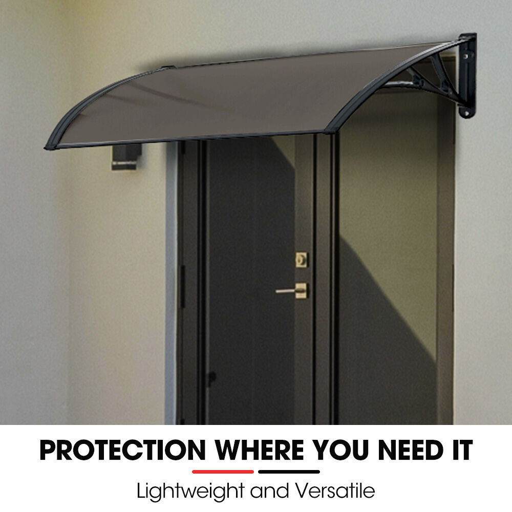 1x1m Aluminium Exterior Awning, Black DIY External UV Rain Protection Grey Tinted Polycarbonate Canopy Cover