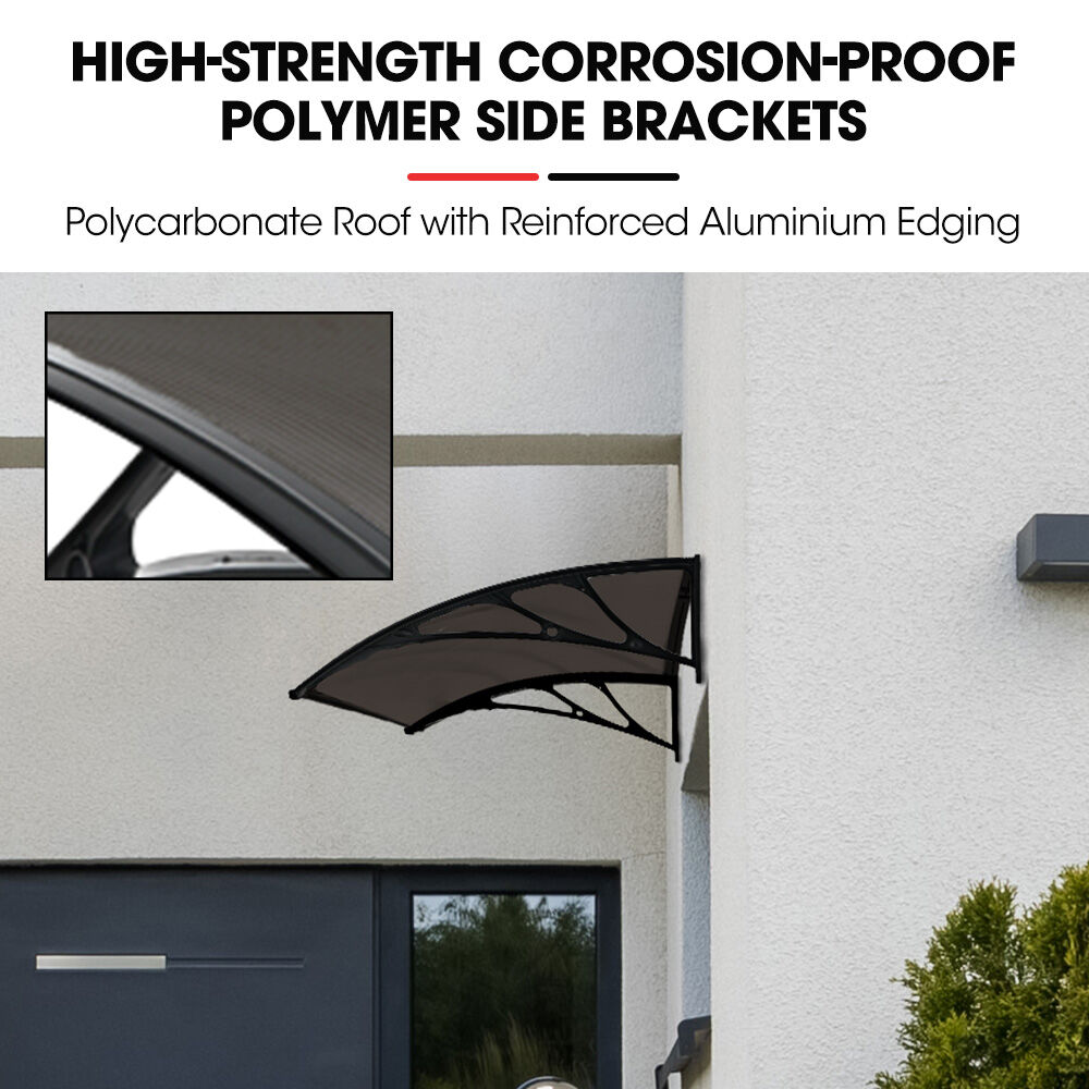 1x1m Aluminium Exterior Awning, Black DIY External UV Rain Protection Grey Tinted Polycarbonate Canopy Cover
