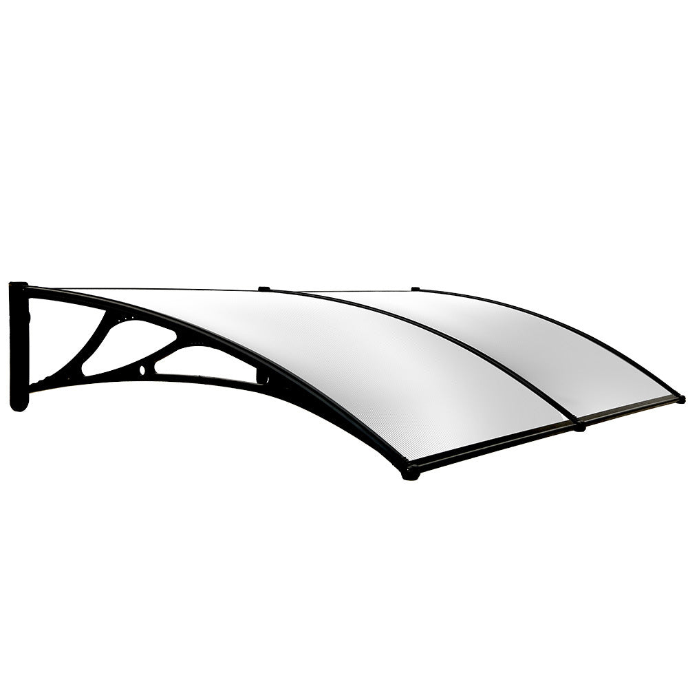 2x1m Aluminium Exterior Awning, Black DIY External UV Rain Protection Clear Polycarbonate Canopy Cover