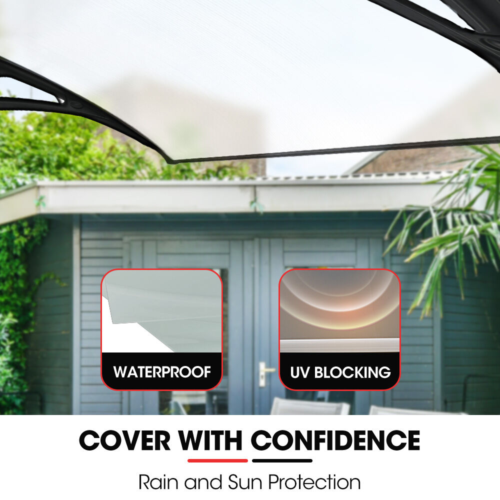 2x1m Aluminium Exterior Awning, Black DIY External UV Rain Protection Clear Polycarbonate Canopy Cover