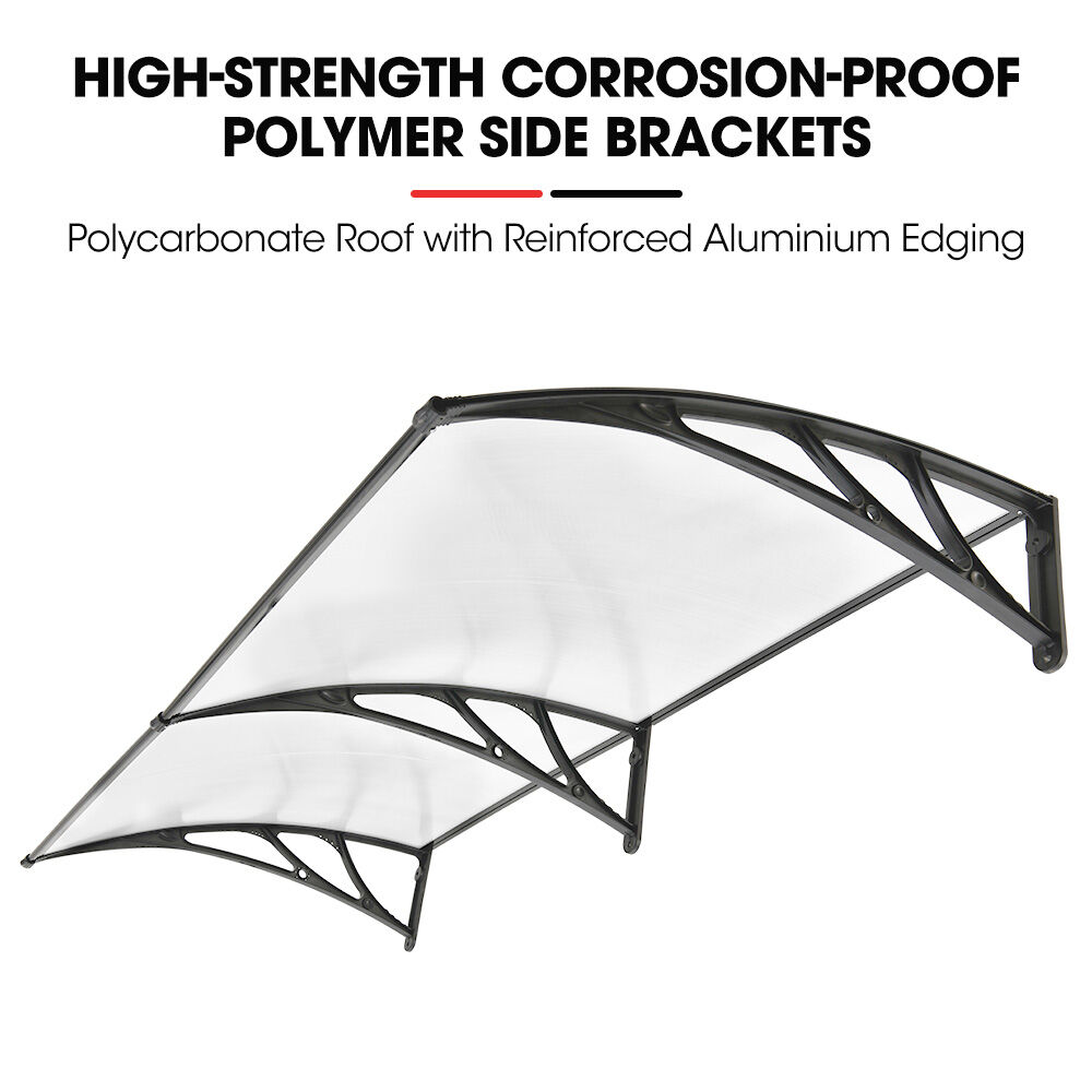 2x1m Aluminium Exterior Awning, Black DIY External UV Rain Protection Clear Polycarbonate Canopy Cover