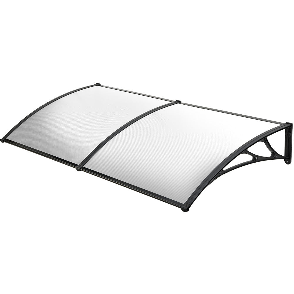 2x1m Aluminium Exterior Awning, Black DIY External UV Rain Protection Clear Polycarbonate Canopy Cover