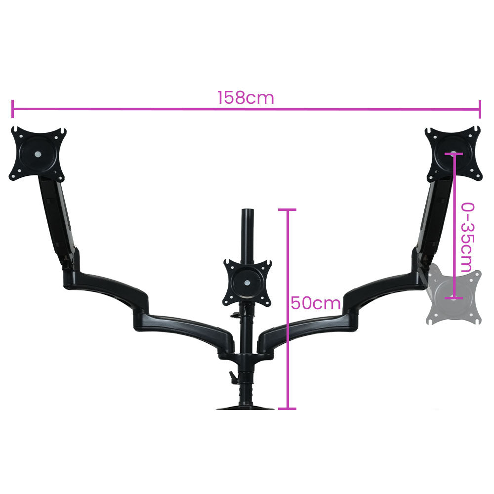 Triple Computer Monitor Mount Stand for Desk with 3 Adjustable Arm Holder for 15 to 32 inch Displays