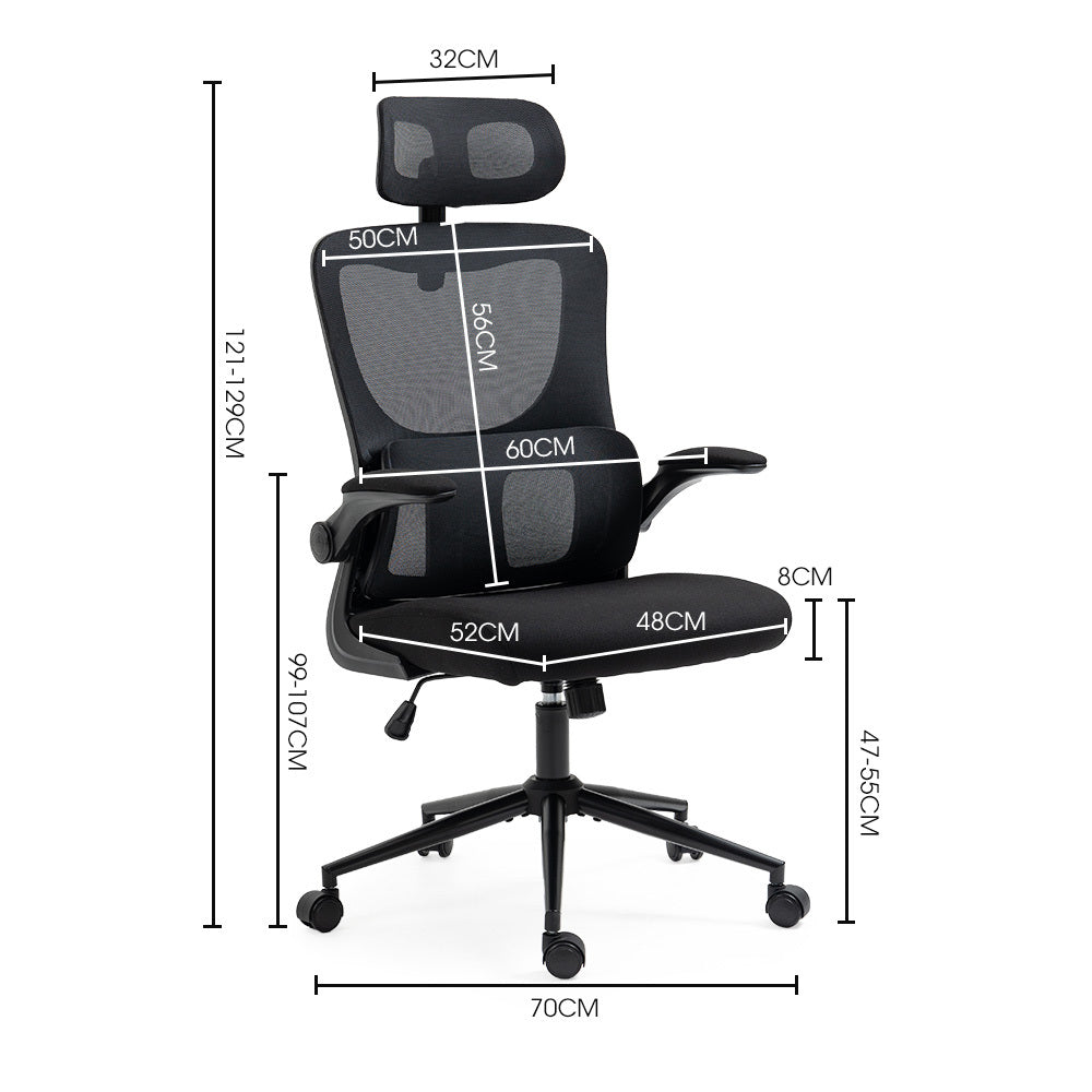 Ergonomic Office Desk Chair, Lumbar Support, Mesh Fabric, Adjustable Headrest, Retractable Armrests, Black