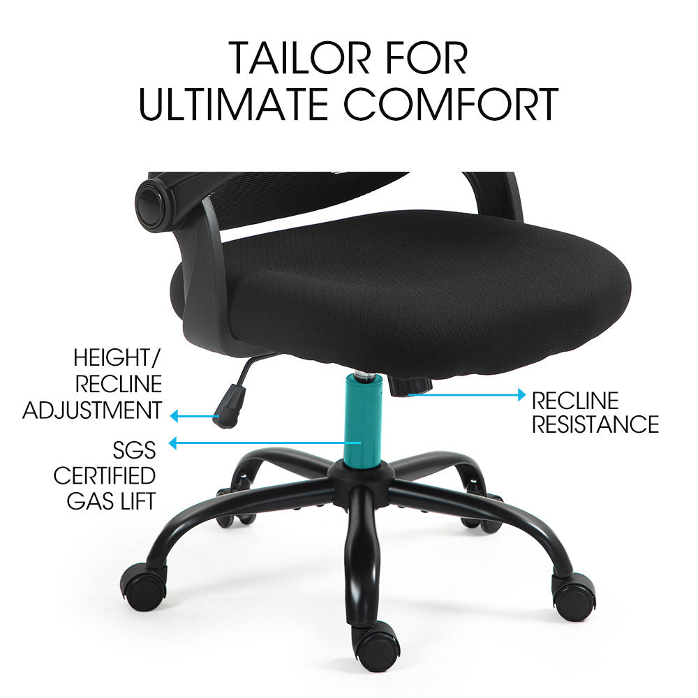 Ergonomic Office Desk Chair, Coolmesh Fabric, Adjustable Recline, Black Mesh/Black Frame