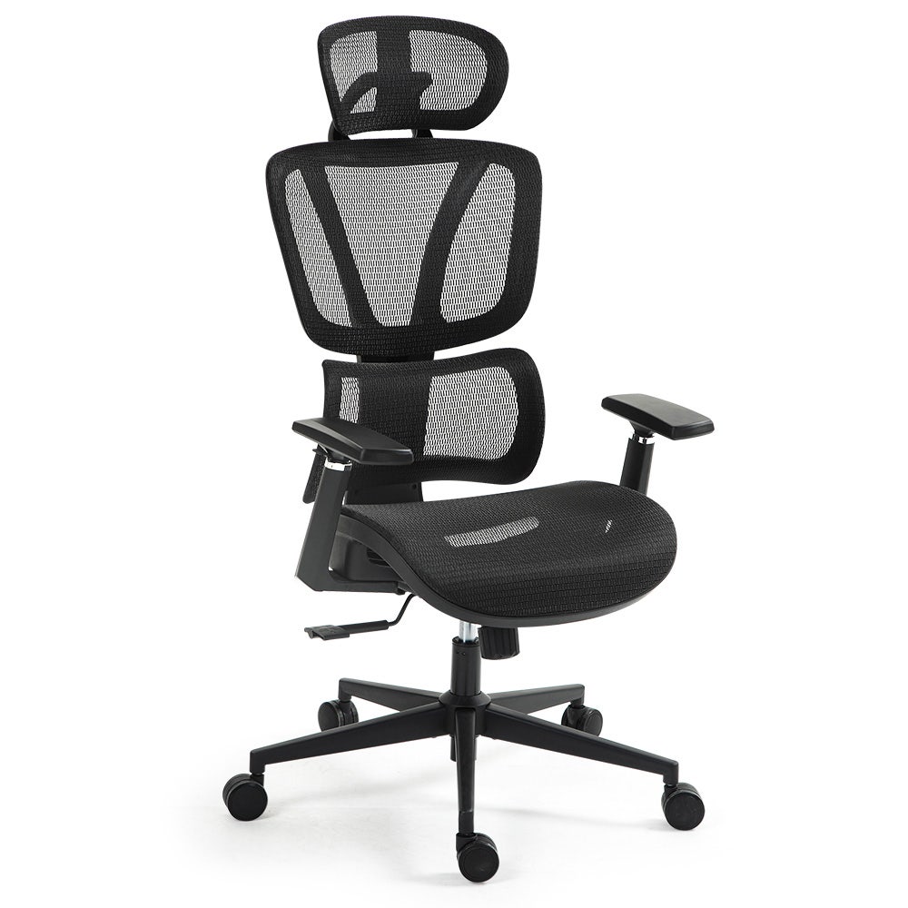 Ergonomic Office Desk Chair, Coolmesh Fabric, Adjustable Lumbar Support, Headrest, Armrest and Recline, Black Mesh/Black Frame