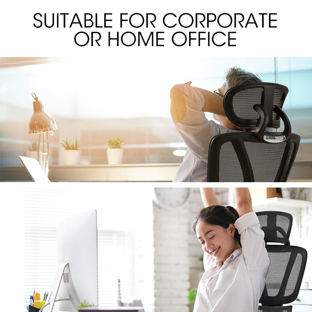Ergonomic Office Desk Chair, Coolmesh Fabric, Adjustable Lumbar Support, Headrest, Armrest and Recline, Black Mesh/Black Frame