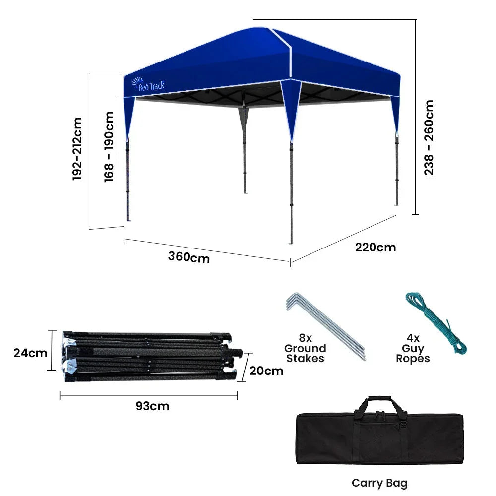 3.6x2.2m Ultra Compact Folding Gazebo, Carry bag, Portable Outdoor Popup Marquee for Camping Beach, Navy Blue